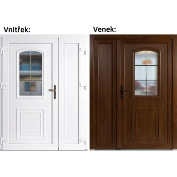 Vchodové dveře Dvoukřídlé vchodové dveře plastové Soft 3D 302+Panel Plný, Zlatý dub/bílá, 150x200 cm, levé