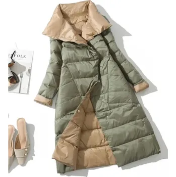 Dámský kabát Oboustranný dámský zimní péřový kabát (vel. S - 5XL) Barva: světle zelená, Velikost: M