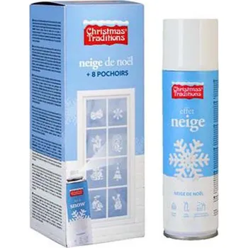 Vánoční dekorace Sníh 150 ml spray + 8 šablon bílá