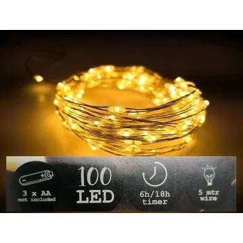 Vánoční dekorace Vánoční nano řetěz na drátku 100LED 5m na baterie s časovačem