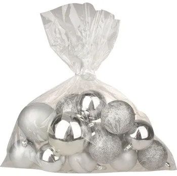 Baňky plast stříbrné mix povrchů a velikostí 20 ks