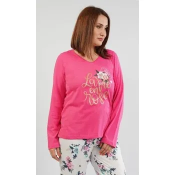 Dámské noční prádlo Dámské pyžamo dlouhé Vienetta Secret Rose tmavě růžová 1XL