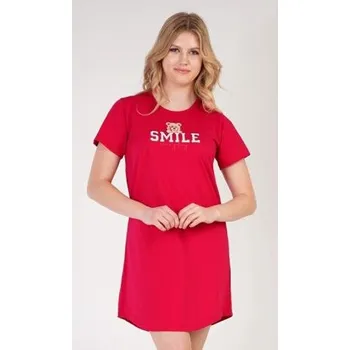 Dámská noční košile Dámská noční košile s krátkým rukávem Vienetta Secret Méďa Smile jahodová S