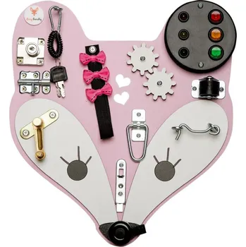 Dřevěná hračka Foxy Family Montessori activity board Woodland Hlava lišky Růžová