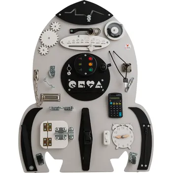 Dřevěná hračka Foxy Family Montessori activity board Spaceland Raketa Varianta: Bez stojanu - montáž na zeď