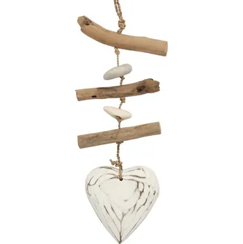 Závěsná dekorace dřevěné Srdce 40 cm bílé malé