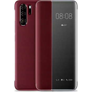 Pouzdro na mobilní telefon Huawei P30 Pro, kryt obal multimediální Smart Flip Cover / červená (Elegantní, exkluzivní, multimediální obal - SMART FLIP COVER, kryt, pouzdro pro mobilní telefon (přístup k funkcím bez otevření flipu). PRÁCE BEZ APLIKACE - stačí vložit MOBILNÍ TELEFON.)