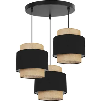 Závěsné svítidlo Boho, 3x jutové/černé textilní stínítko, o