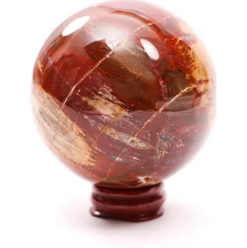 Drahý kámen Magieprirody.cz Koule Zkamenělé dřevo 474 g - 70 mm + dřevěný podstavec #A269