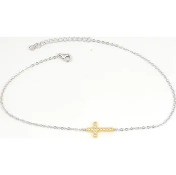 Náramek Dámský stříbrný náramek na nohu s pozlaceným křížkem 24-28 cm STNA0696F