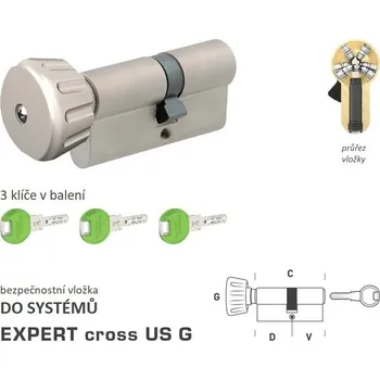 Stavebniny DK - EXPERT cross US G - s knoflíkem D 40 + V 35 mm, knoflík na delší straně NP - Nikl perla
