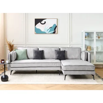 Pohovka Rohová pohovka světle šedá sametové čalounění kovové nohy levostranná nastavitelné opěradlo extra polštáře moderní design Beliani