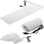 Silikonová pružná klávesnice, pohodlná, tichá, tenká, vstupní port USB, bílá (Odolná proti nečistotám, polití vodou, prachu, čistícím prostředkům, dezinfekčním prostředkům, některým kyselinám a alkalickým roztokům. Lehká na přenos v batohu nebo brašně na