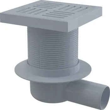 Odvodňovací žlab Podlahová vpust Alcadrain (Alcaplast) 150 x 150/50 mm boční, mřížka šedá, vodní zápachová uzávěra APV5211