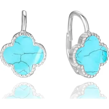 Náušnice Dámské stříbrné náušnice čtyřlístky s tyrkysem JMAS7043TE00