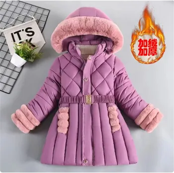 Moderní zimní kabátek pro dívky s odnímatelnou kapucí Barva: nachová, Velikost: 4 roky (velikost 120)