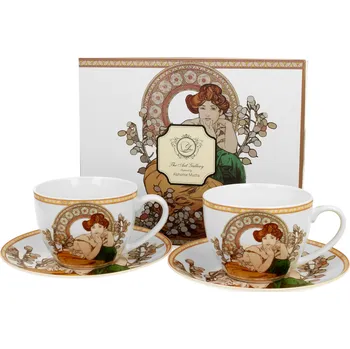 DUO Gifts DG - Porcelánové šálky s podšálky TOPAZ inspired by A. Mucha 2 ks - 250 ml