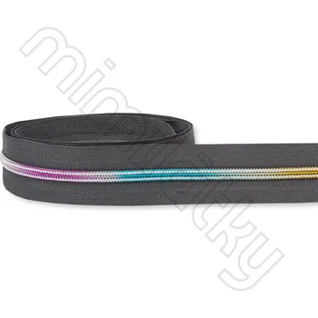 Zip Zip spirálový 5mm metráž tmavě šedá/duhová