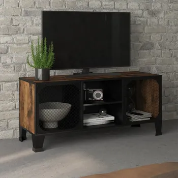 Televizní stolek vidaXL TV skříňka 105 x 36 x 47 cm kov a MDF [335910] Barva: rustikální hnědá