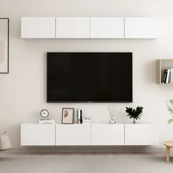 Obývací stěna vidaXL TV skříňky 4 ks 100 x 30 x 30 cm dřevotříska [3078746] Barva: Bílá