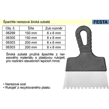 Malířská špachtle Vorel Špachtle nerezová 150mm zubatá zub 8x8mm