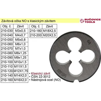 Závitořezný nástroj BUČOVICE TOOLS a.s. Závitové očko M8x1,25 NO klasický závit