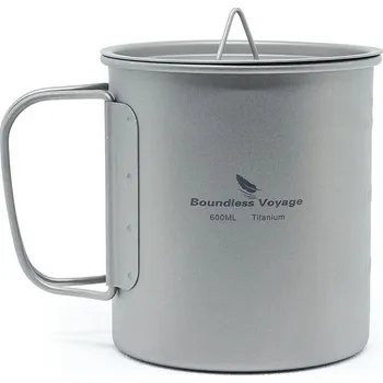 Outdoor vaření Titanový hrnek 600 ml s víčkem a skládacími rukojeťmi