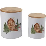 EMOCIO Sada vánočních plechových dóz se dřevěným víkem, 2 ks