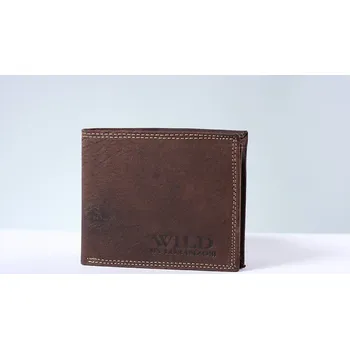 Peněženka Kožená peněženka Wild by Loranzo pánská, tmavě hnědá, broušený povrch, 984