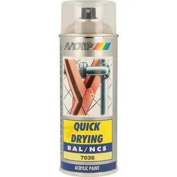 Barva ve spreji Motip akrylová rychleschnoucí barva RAL 7036 šedá lesklá ve spreji 400 ml