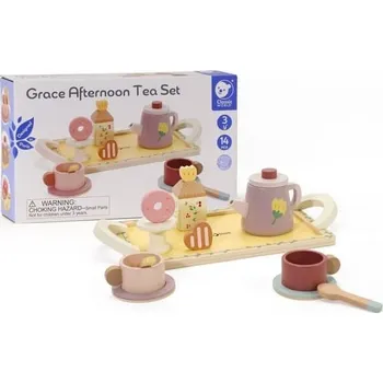nádobí do dětské kuchyňky Classic World Dřevěná čajová a dezertní sada 601997 14 ks