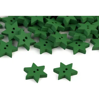 Knoflík Dřevěný dekorační knoflík hvězda 10ks Barva: Zelená