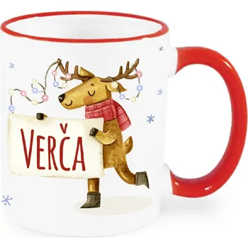 Hrnek Vánoční hrnek - Sob se jménem Verča 330 ml červená
