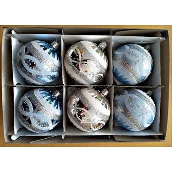 Vánoční ozdoba Vánoční skleněné koule 7cm, hladké, barevné, lesk/mat, dekor, 6ks