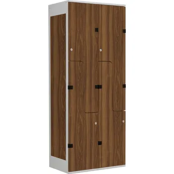 TRITON šatní skříň se 4 boxy a dveřmi ve tvaru Z, kov-lamino T1970, šedá - ořech + doprava zdarma