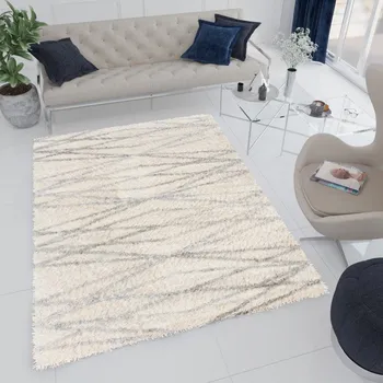 Koberec Moderní koberec Versay Shaggy - čáry - krémový Rozměr koberce: 80x150 cm