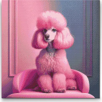 Diamantové malování Diamantové malování - Růžový pudl Velikost: 50x50cm, Rámování: Pouze srolované plátno, Diamanty: Čtvercové