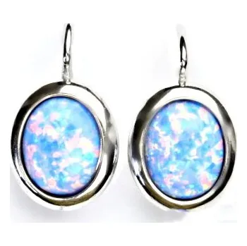 Náušnice Stříbrné náušnice světle modrý opál - NK1453 (Stříbrné náušnice s opálem 10 x 8 mm)