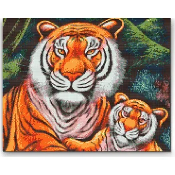 Diamantové malování Diamantové malování - Tygří rodina Velikost: 30x40cm, Rámování: Pouze srolované plátno, Diamanty: Kulaté