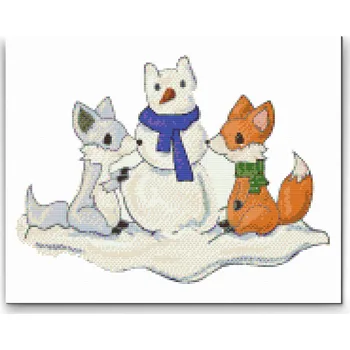 Diamantové malování Diamantové malování - Liška a sněhulák Velikost: 30x40cm, Rámování: Pouze srolované plátno, Diamanty: Čtvercové