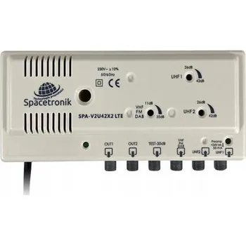 Anténní zesilovač Anténní domovní zesilovač Spacetronik V2U42X2, 42dB, 3x vstup, 2x výstup, LTE regulace zesílení, ZAMAC stínění