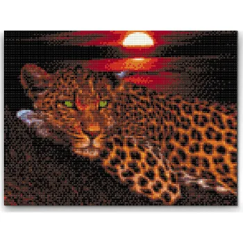 Diamantové malování Diamantové malování - Levhart při západu slunce Velikost: 40x50cm, Rámování: Pouze srolované plátno, Diamanty: Čtvercové