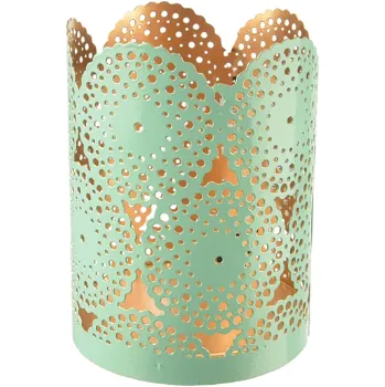 Svícen Svícen kov mandala měděný/modrý malý 8x8x10 cm