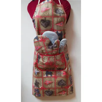 Vánoční dekorace Dárkové balení - kuchyňský set - zástěra + 2 chňapky s teflonem 05