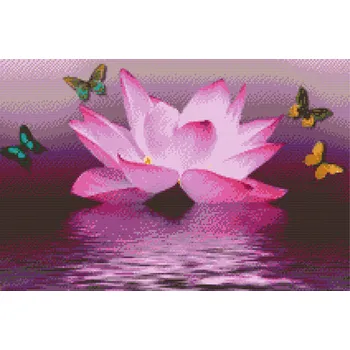 Diamantové malování Diamantové malování - Lotus a motýli Velikost: 40x60cm, Rámování: Pouze srolované plátno, Diamanty: Čtvercové