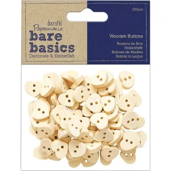 Docrafts PMA 174538 dřevěné knoflíky srdíčka 100 ks