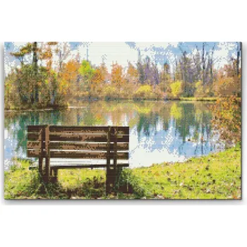 Diamantové malování Diamantové malování - Lavička pri rybníku Velikost: 40x60cm, Rámování: Pouze srolované plátno, Diamanty: Kulaté