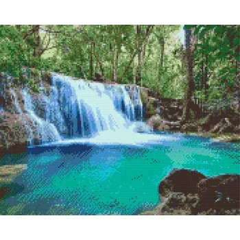 Diamantové malování Diamantové malování - Vodopád uprostřed lesa Velikost: 40x50cm, Rámování: Pouze srolované plátno, Diamanty: Čtvercové