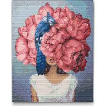 Diamantové malování Diamantové malování - Žena skrytá v pivoňkách Velikost: 30x40cm, Rámování: Pouze srolované plátno, Diamanty: Čtvercové