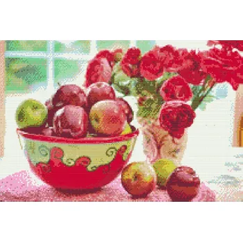 Diamantové malování Diamantové malování - Jablka a květy Velikost: 40x60cm, Rámování: Pouze srolované plátno, Diamanty: Čtvercové